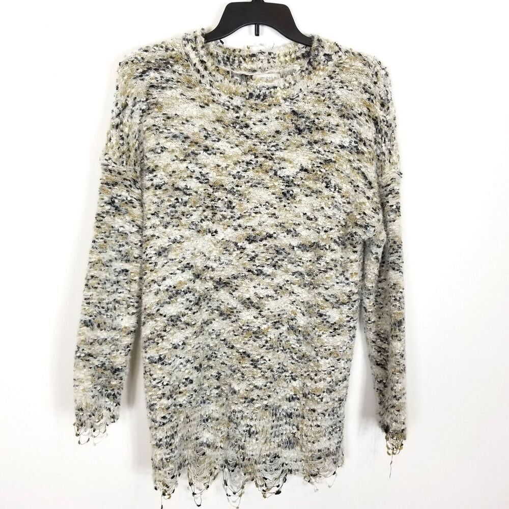 Umgee Women Marled Pullover Sweater Sz 2XL Distressed Hen Fuzzy Buckle Cozy Boho
